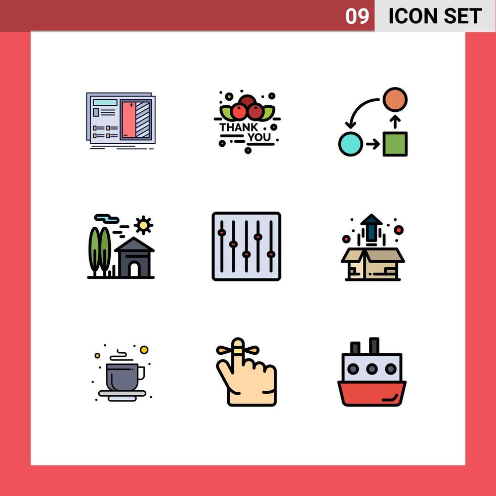 uppsättning av 9 kommersiell fylld linje platt färger packa för verklig hus tacksägelse egendom strategi redigerbar vektor design element