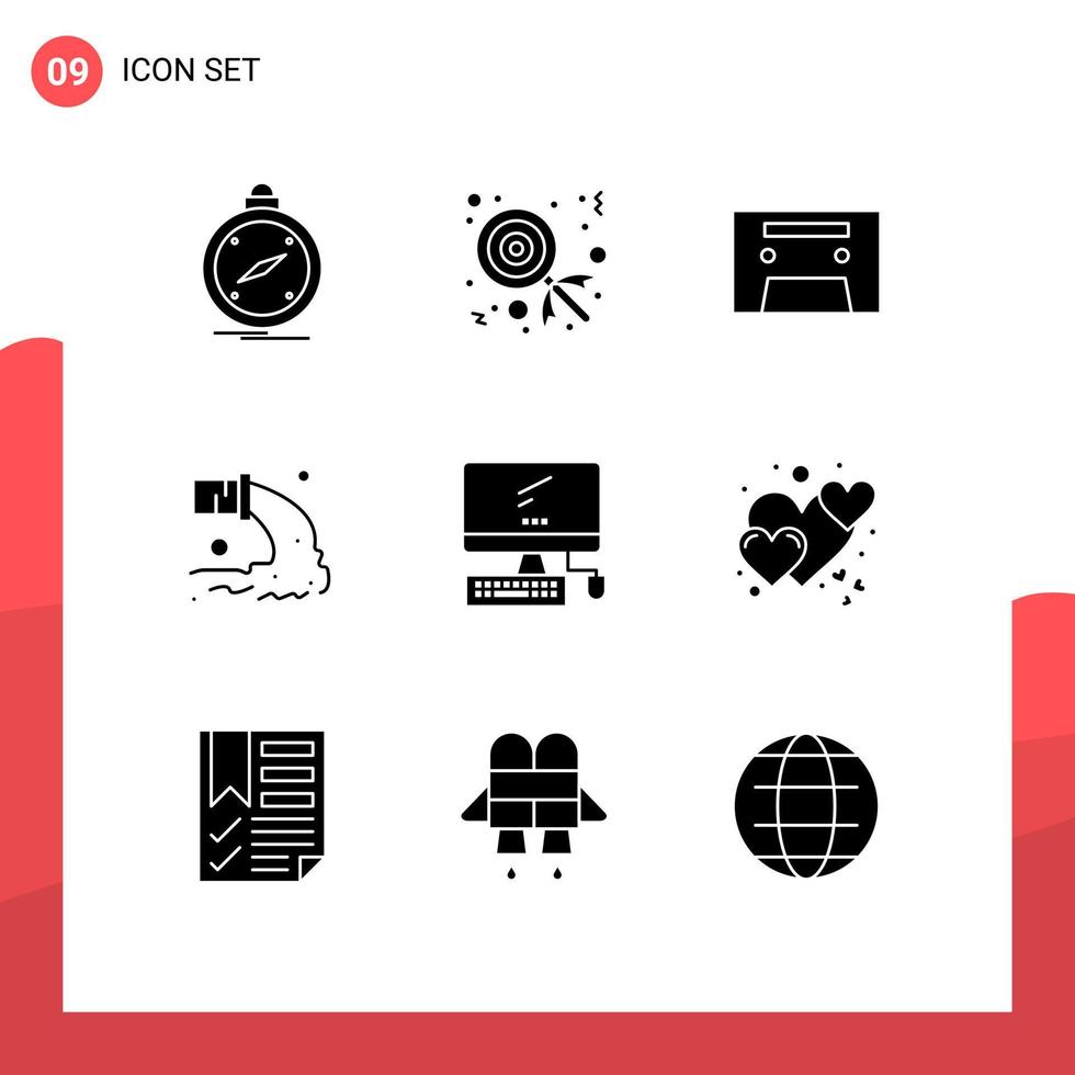 9 solides Glyphenpaket der Benutzeroberfläche mit modernen Zeichen und Symbolen der analogen Abwasserverschmutzung des Monitors, editierbare Vektordesign-Elemente vektor