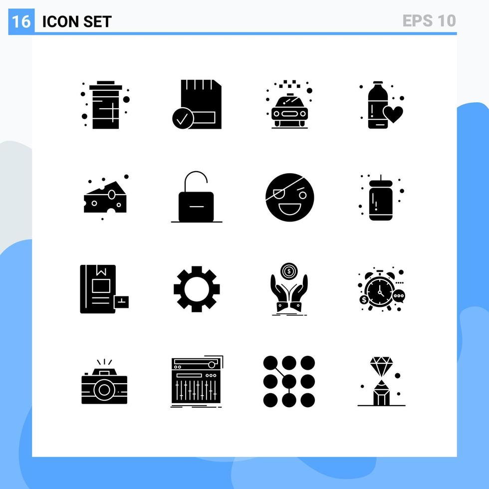 16 universelle solide Glyphen für Web- und mobile Anwendungen Wasser Fitness Gesundheitsgeräte Ernährung Transport editierbare Vektordesign-Elemente vektor