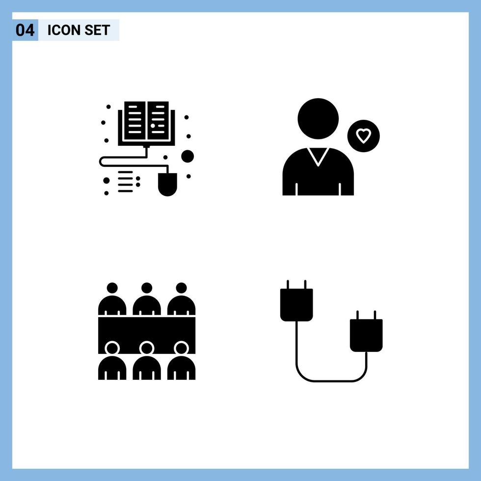 Gruppe von 4 modernen soliden Glyphen für Bücher, die auf Favoriten wie computerbearbeitbare Vektordesign-Elemente treffen vektor