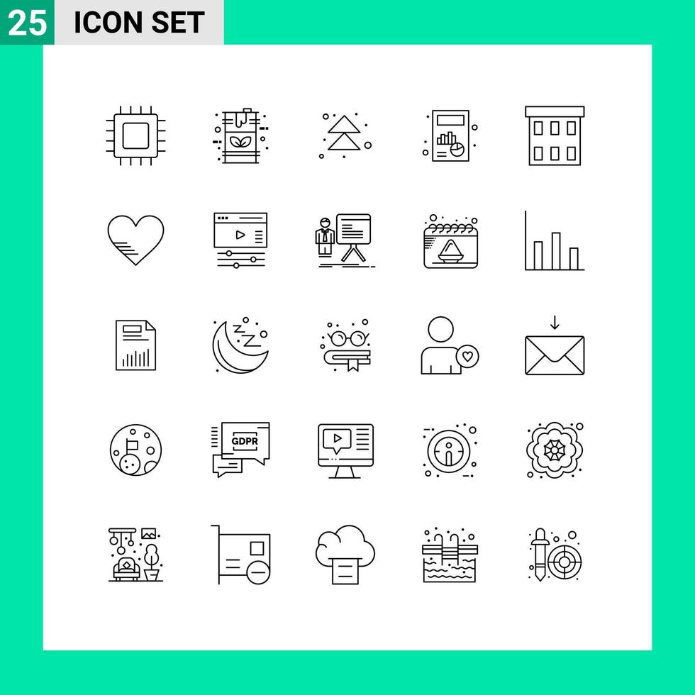 universelle Symbolsymbole Gruppe von 25 modernen Diagrammlinien berechnen Kraftstoffgeschäft nächste editierbare Vektordesign-Elemente vektor