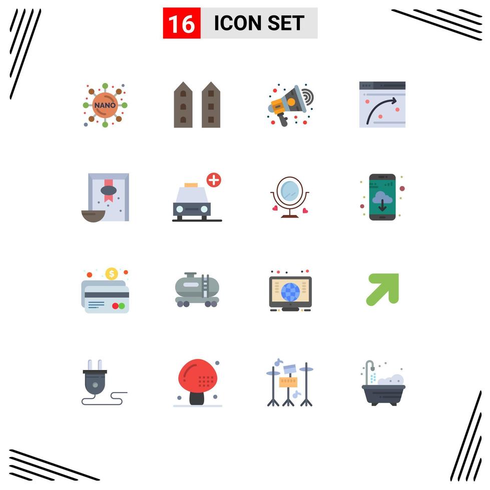16 flaches Farbpaket der Benutzeroberfläche mit modernen Zeichen und Symbolen für Müsli-Hosting-Anzeigenfenster, webbearbeitbares Paket kreativer Vektordesignelemente vektor