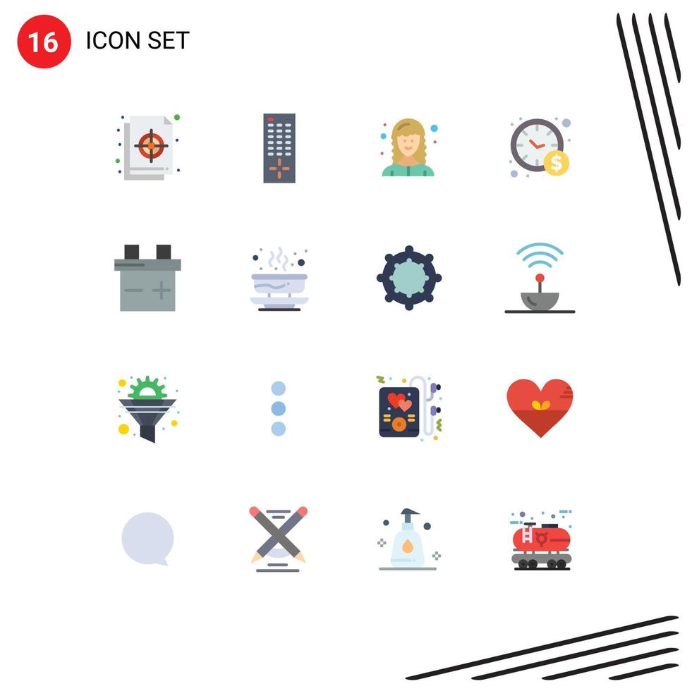 16 universell platt Färg tecken symboler av skål batteri utvecklare företag förvaltning redigerbar packa av kreativ vektor design element