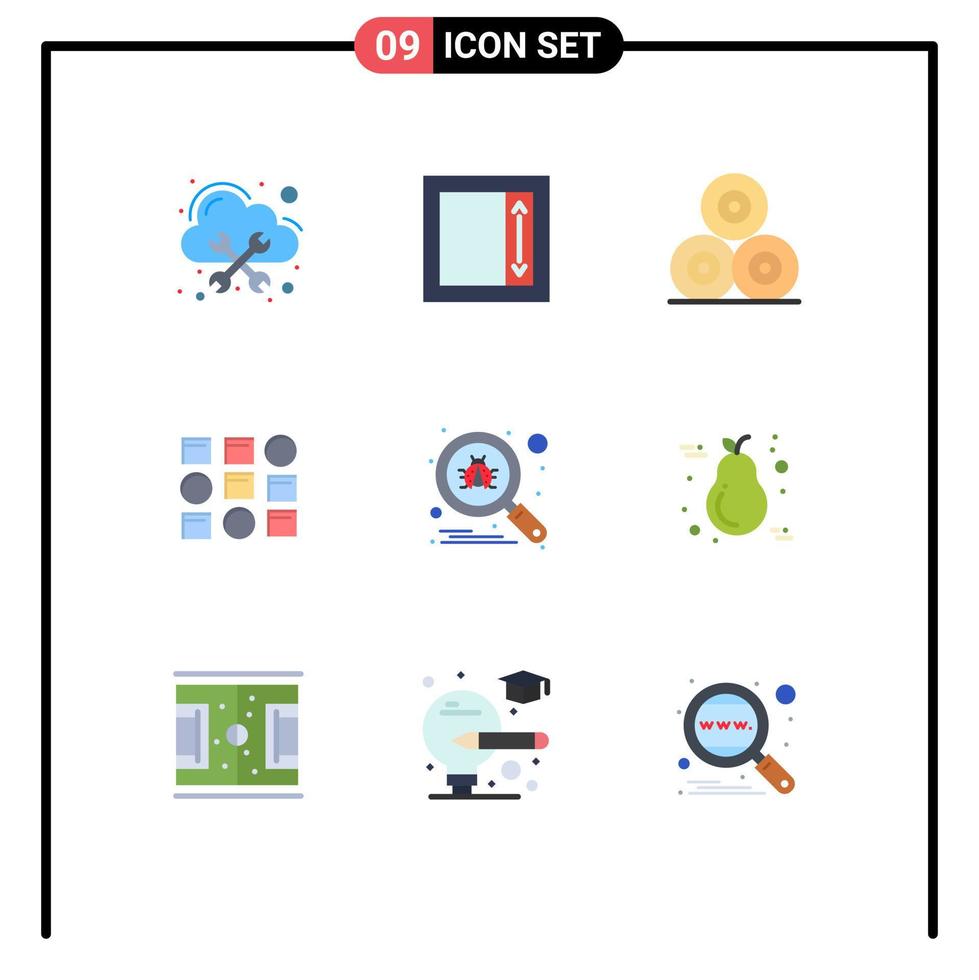 9 universell platt färger uppsättning för webb och mobil tillämpningar Sök insekt hö pattren systemet systemet redigerbar vektor design element