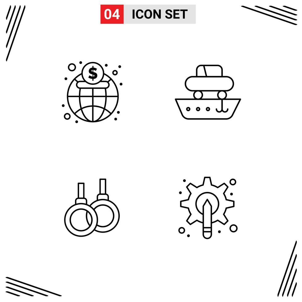 uppsättning av 4 modern ui ikoner symboler tecken för ekonomi atletisk finansiera fartyg sport redigerbar vektor design element