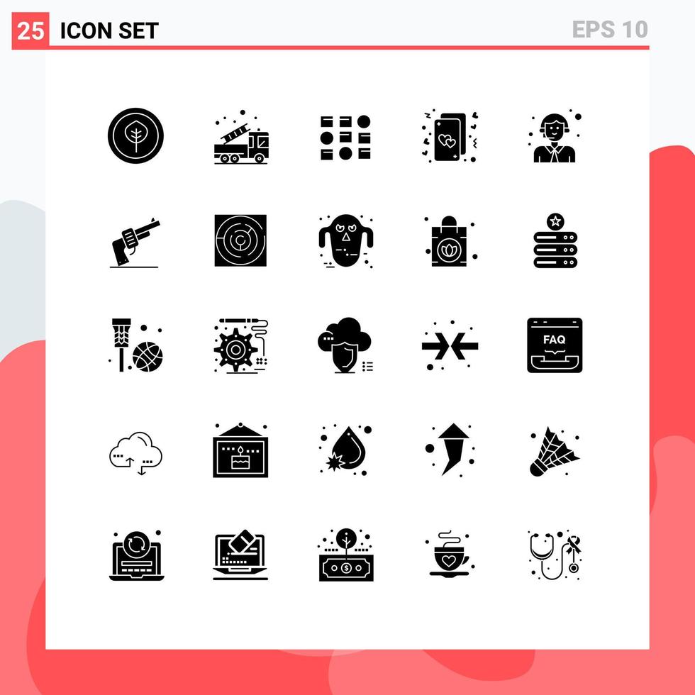 25 universell fast glyf tecken symboler av kund liv pattren hjärtan kort redigerbar vektor design element