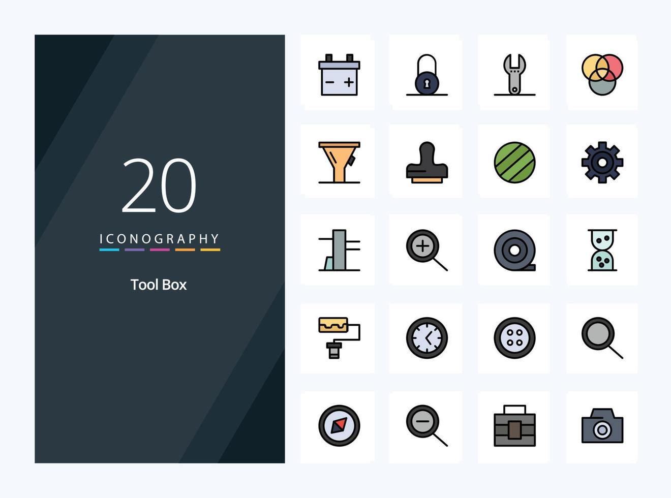 20 verktyg linje fylld ikon för presentation vektor