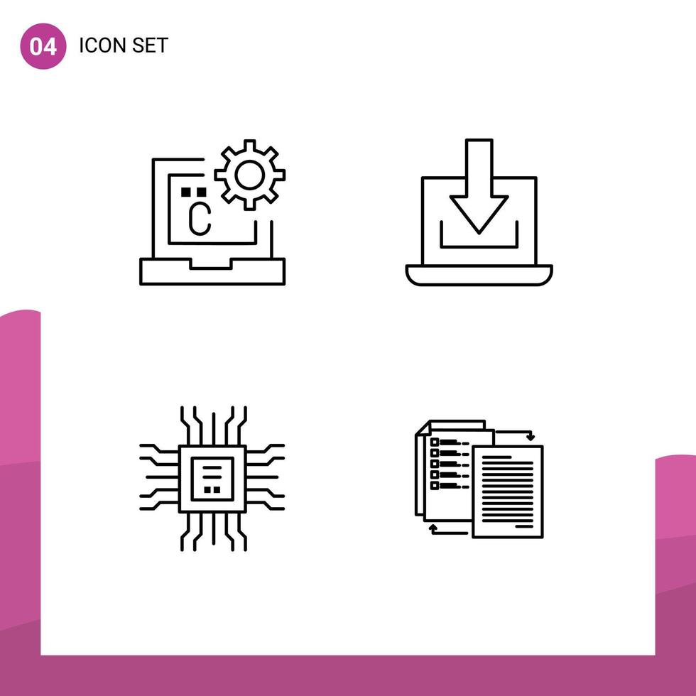 4 tematiska vektor fylld linje platt färger och redigerbar symboler av c bok utveckla pil inlärning redigerbar vektor design element