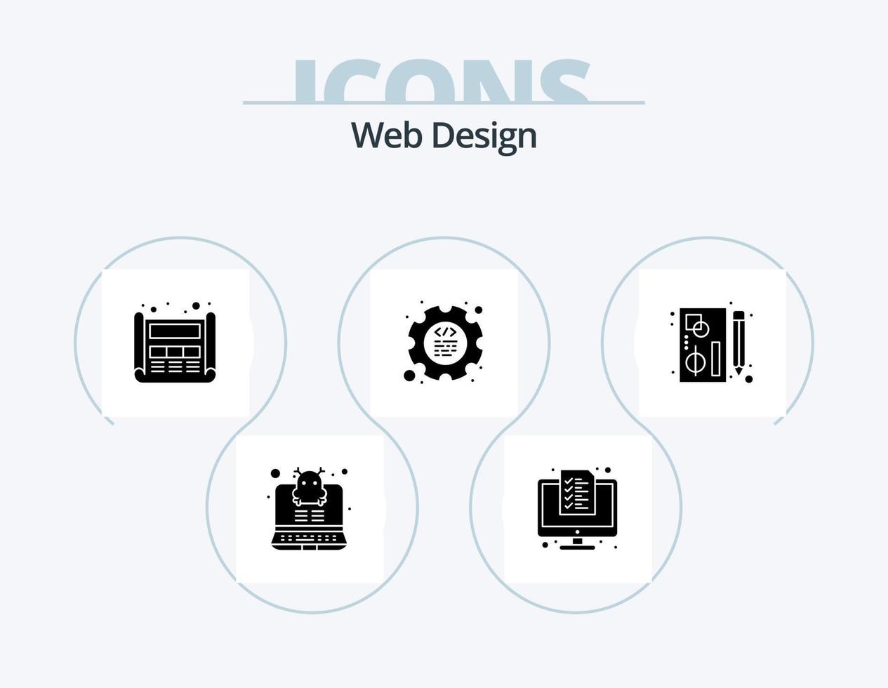 webb design glyf ikon packa 5 ikon design. grafisk. programmering. design. redskap. kodning vektor