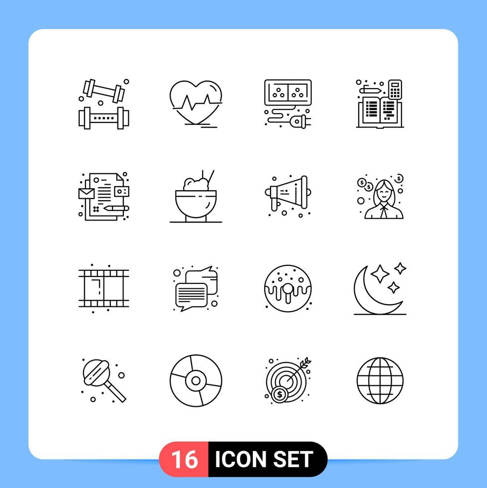 moderner Satz von 16 Umrissen und Symbolen wie Kontenrechner Impulsabrechnungselement editierbare Vektordesign-Elemente vektor