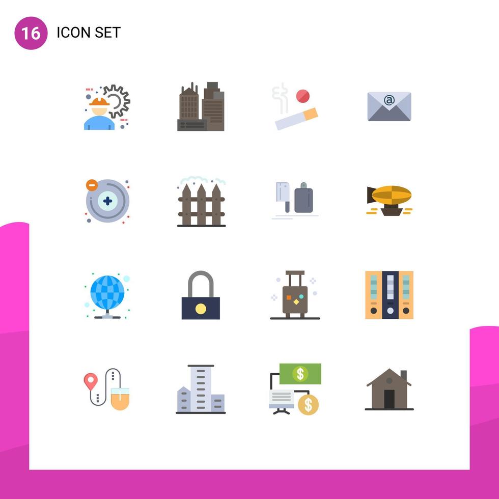 mobil gränssnitt platt Färg uppsättning av 16 piktogram av molekyl atomer arbete post e-post redigerbar packa av kreativ vektor design element