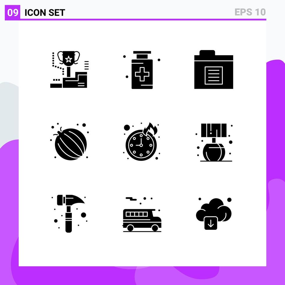satz von 9 modernen ui-symbolen symbole zeichen für zeit gemüse krankenhaus zwiebelordner editierbare vektordesignelemente vektor