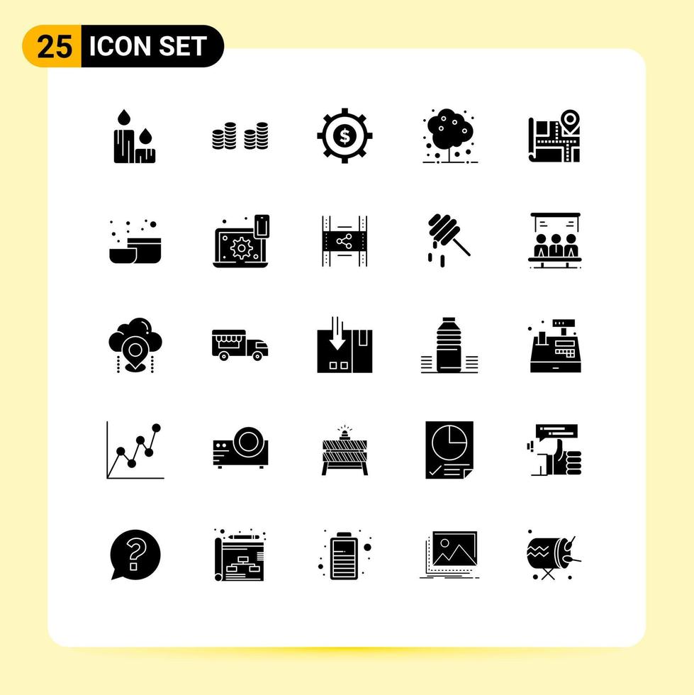 stock vektor ikon packa av 25 linje tecken och symboler för skål plats företag Karta natur redigerbar vektor design element