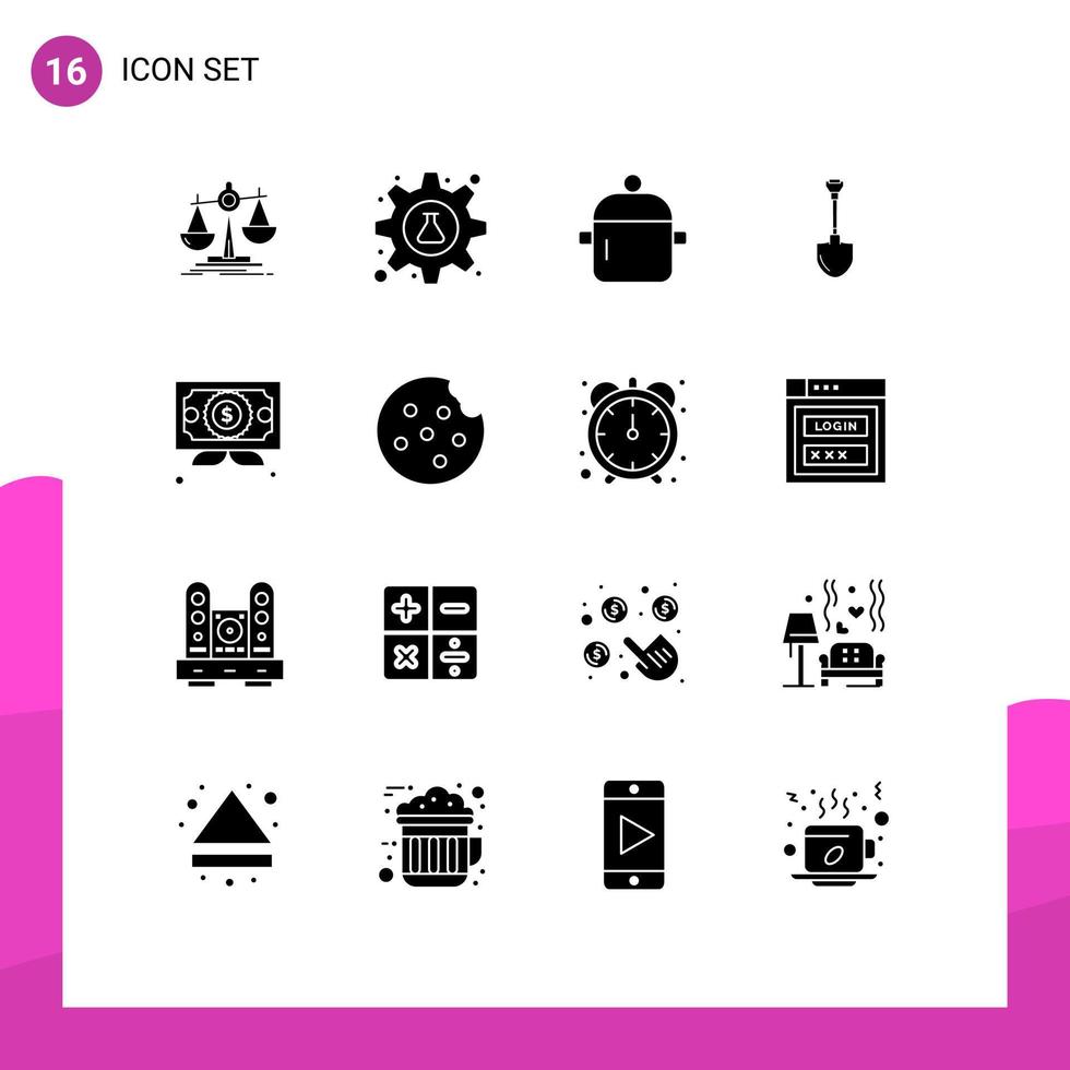 fast glyf packa av 16 universell symboler av reparera skyffel rör showel kök redigerbar vektor design element