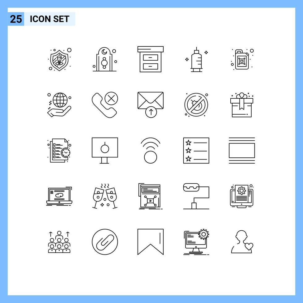 uppsättning av 25 modern ui ikoner symboler tecken för olja burk arkiv spruta medicin redigerbar vektor design element