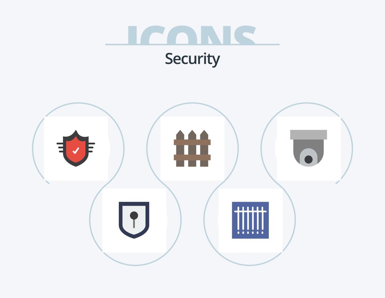 Sicherheits-Flat-Icon-Pack 5-Icon-Design. . Überwachungskamera. Tick. Videoüberwachung Holz vektor