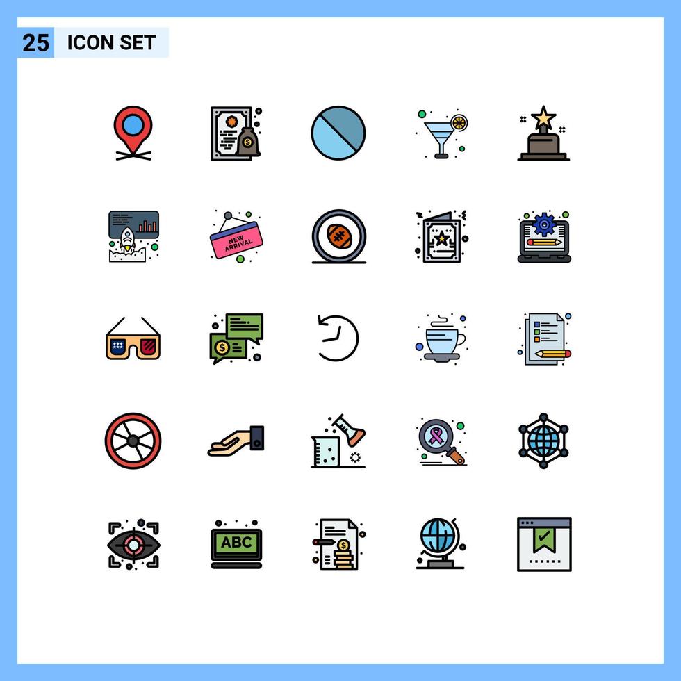 satz von 25 modernen ui-symbolen symbole zeichen für oscar-preis abbrechen saftcocktail editierbare vektordesignelemente vektor