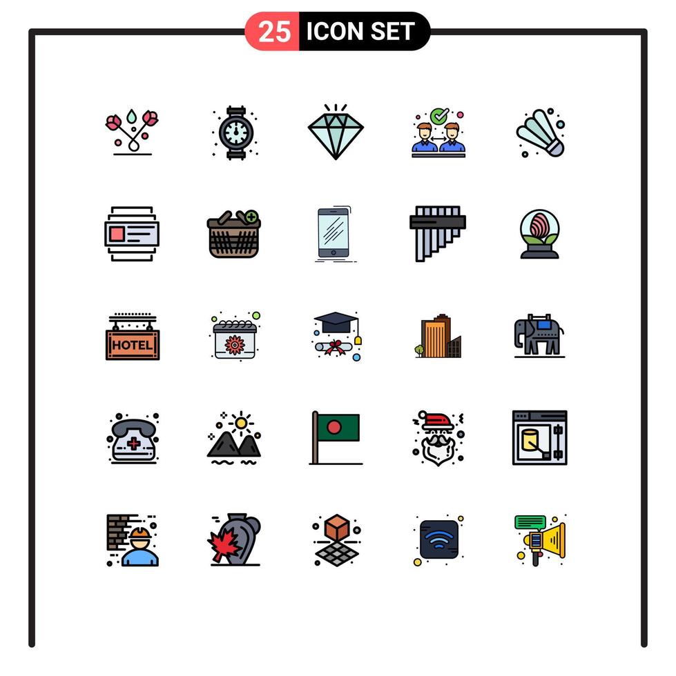 Packung mit 25 modernen, gefüllten flachen Farbzeichen und Symbolen für Web-Printmedien wie Kartenspiel-Diamant-Badminton-Zusammenarbeit editierbare Vektordesign-Elemente vektor