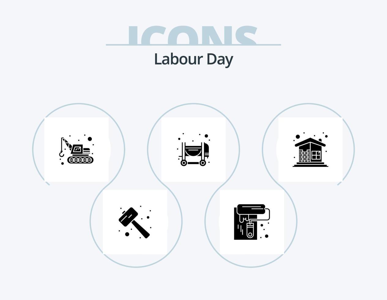 Labor Day Glyph Icon Pack 5 Icon Design. Konstruktion. Ziegelwand. Werkzeug. Rührgerät. Beton vektor