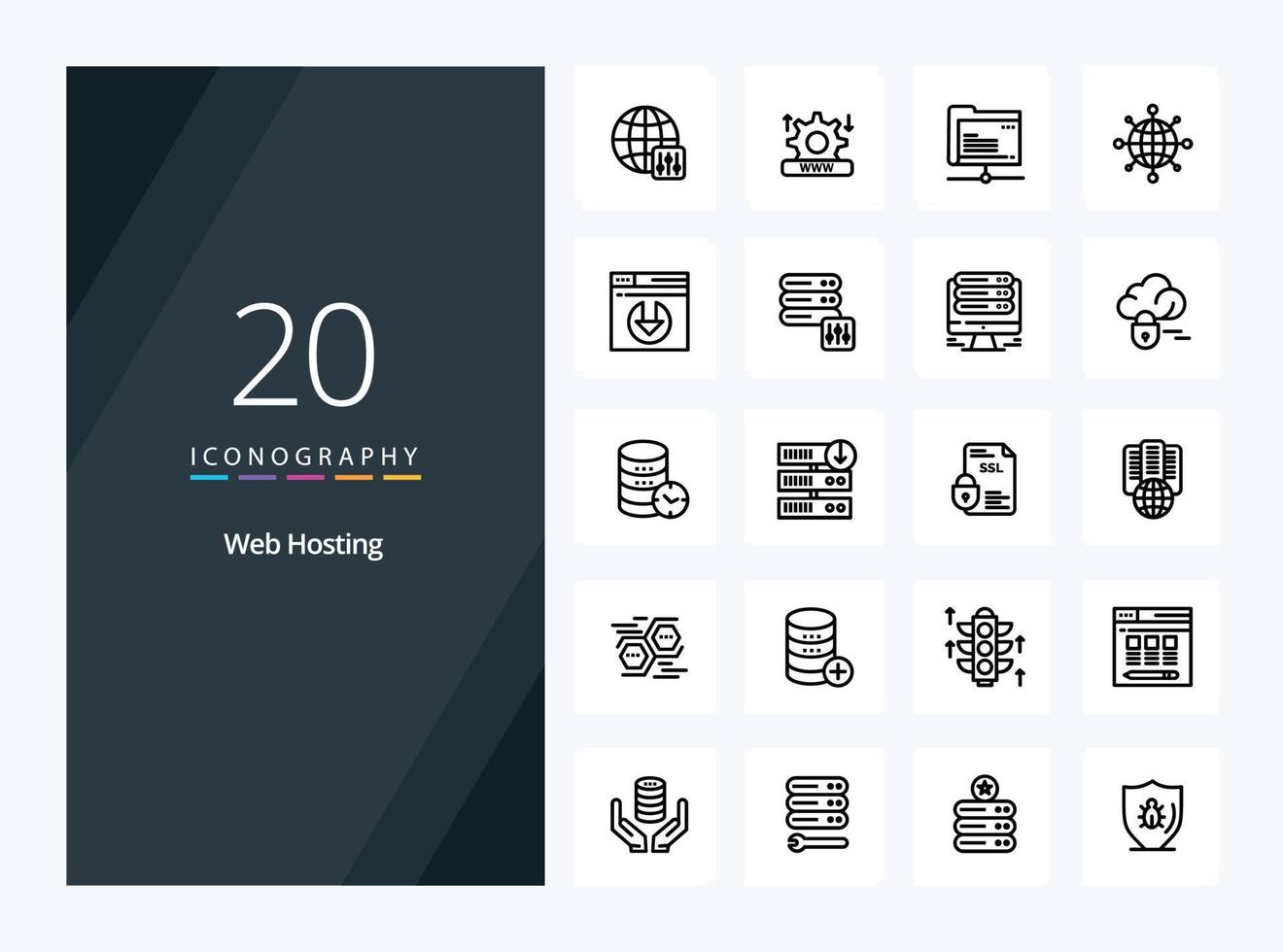 20 webb värd översikt ikon för presentation vektor
