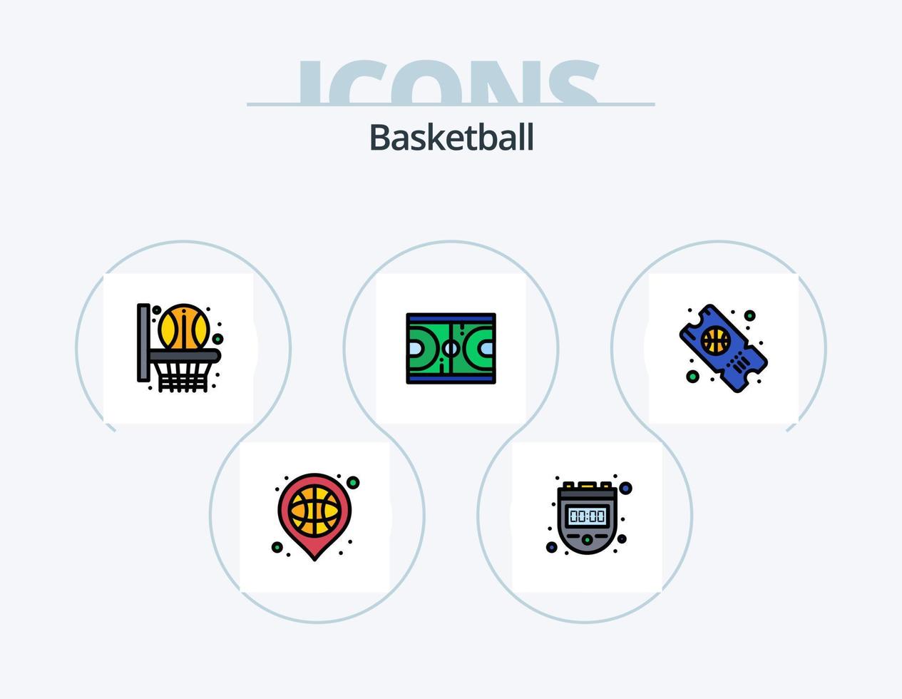 Basketball-Linie gefüllt Icon Pack 5 Icon-Design. Netz. Pfeife. Korb. Sport. Spiel vektor