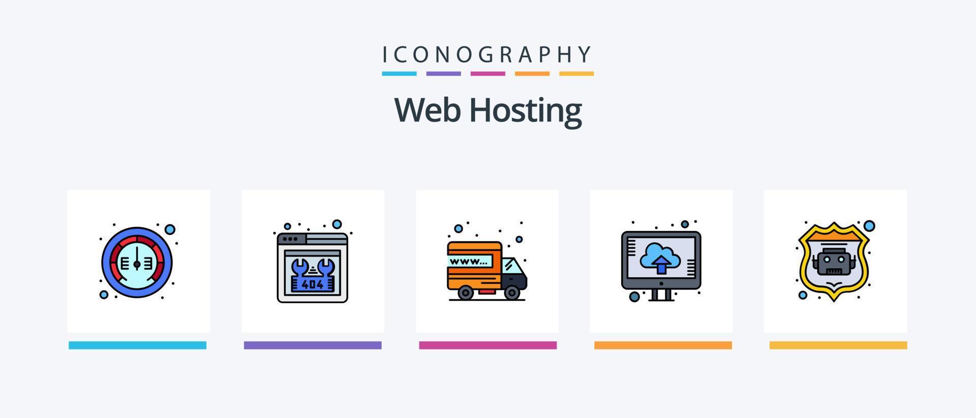 webb värd linje fylld 5 ikon packa Inklusive internet bot. index sida. domän. Hem sida. säkerhet. kreativ ikoner design vektor