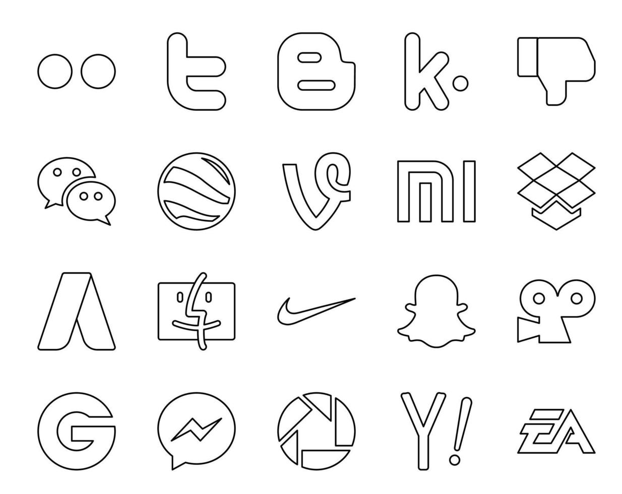 20 Symbolpakete für soziale Medien, einschließlich Groupon, Snapchat, Google Earth, Nike Adwords vektor