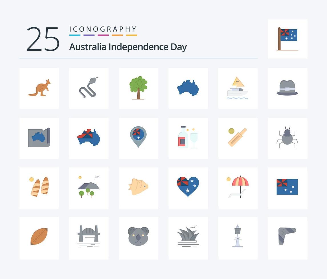 Australien oberoende dag 25 platt Färg ikon packa Inklusive resa. plats. Indien. Land. tillväxt vektor