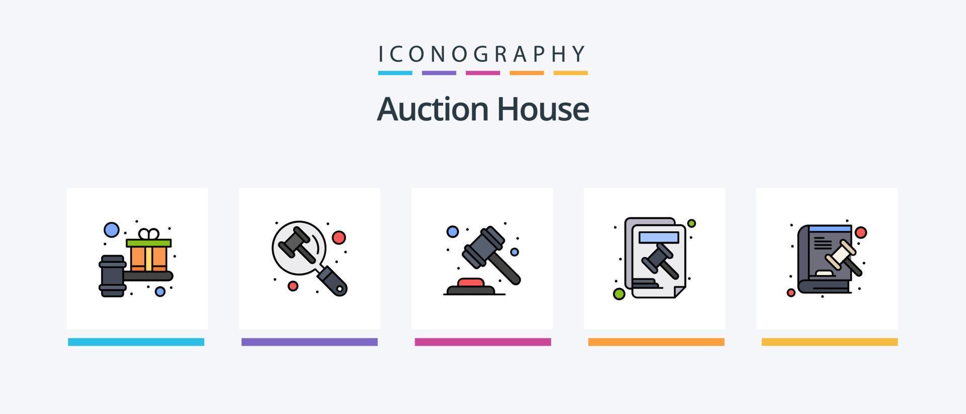 auktion linje fylld 5 ikon packa Inklusive rättvisa. bedöma. uppkopplad. hammare. plats. kreativ ikoner design vektor