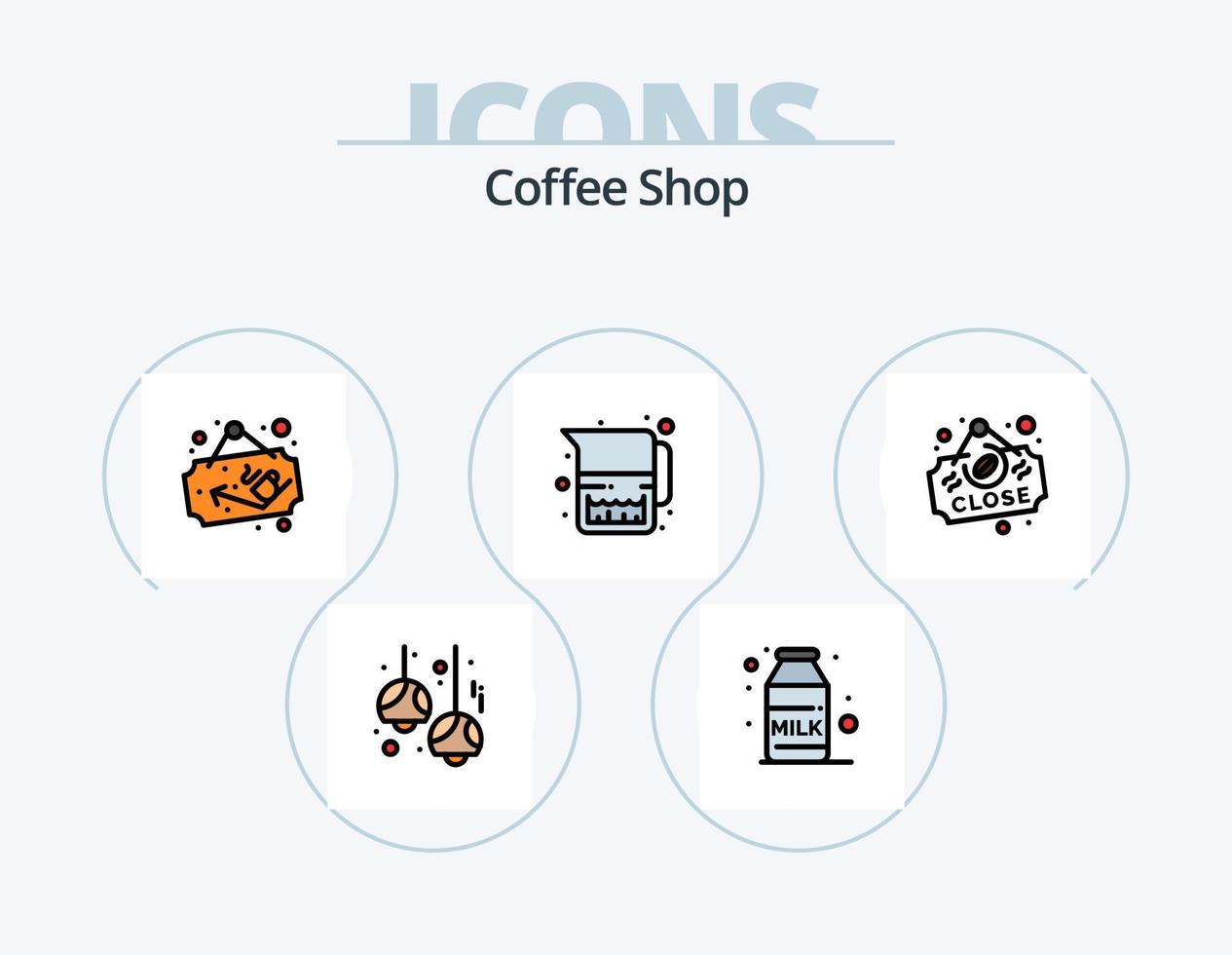 Café-Linie gefüllt Icon Pack 5 Icon Design. Lage. Hersteller. Birne. Maschine. Lichter vektor