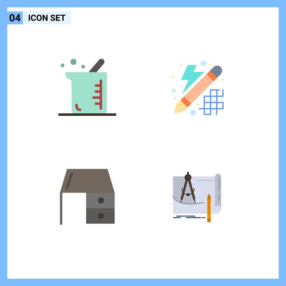 stock vektor ikon packa av 4 linje tecken och symboler för större skrivbord låda kemi innovation kontor skrivbord redigerbar vektor design element