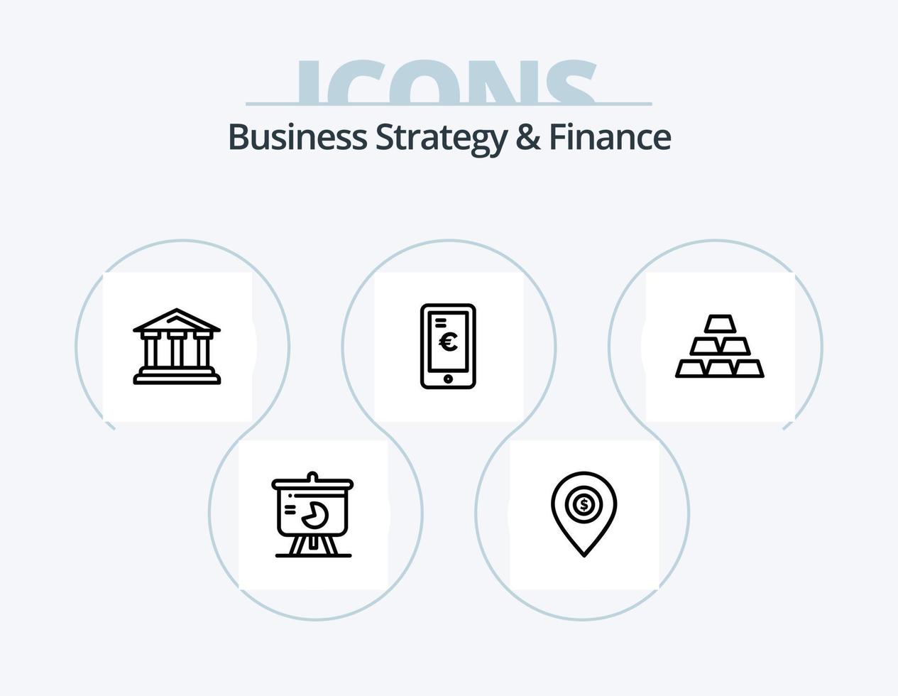 Geschäftsstrategie und Finanzlinie Icon Pack 5 Icon Design. speichern. Dollar. Ziel. Regenschirm. Ziel vektor