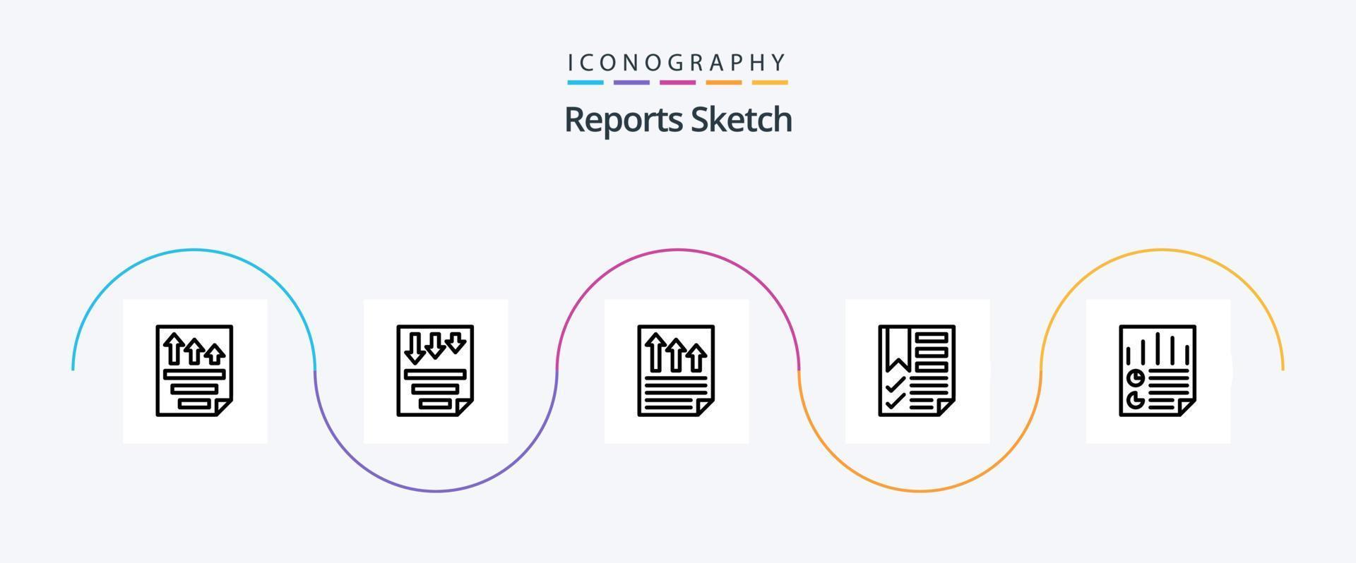 Berichte Sketch Line 5 Icon Pack inklusive Dokument. Lesezeichen. Papier. Prüfbericht. dokumentieren vektor