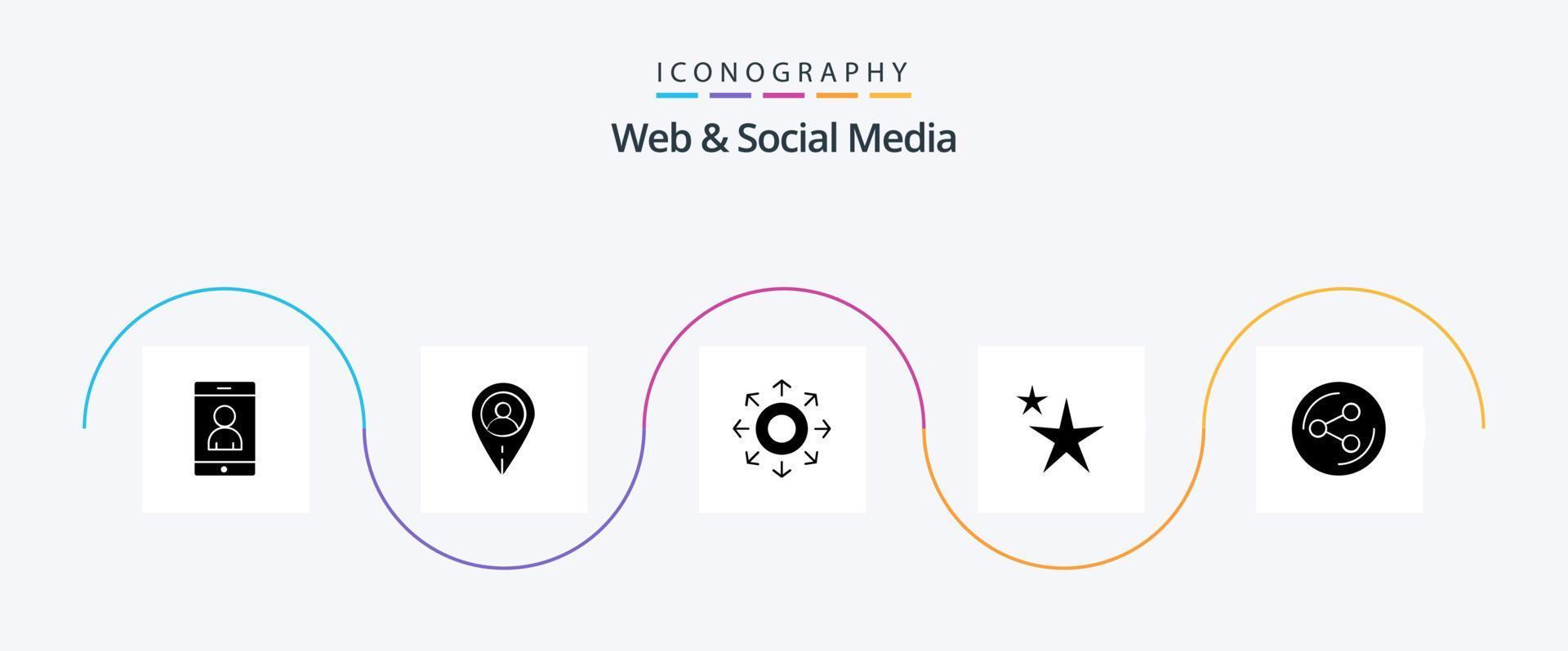 webb och social media glyf 5 ikon packa Inklusive stjärna. abstrakt . pil vektor