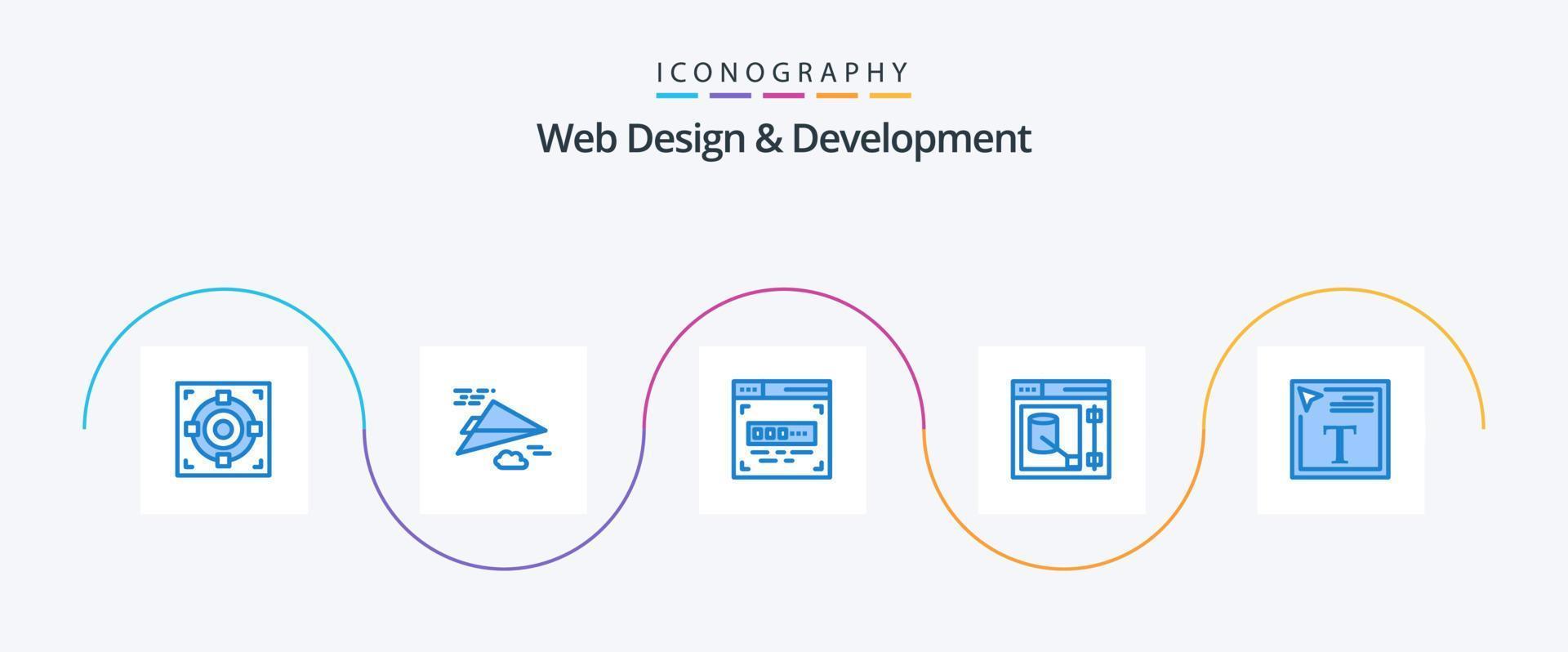 webb design och utveckling blå 5 ikon packa Inklusive font design. Färg fylla i text. koda. webb. designer vektor