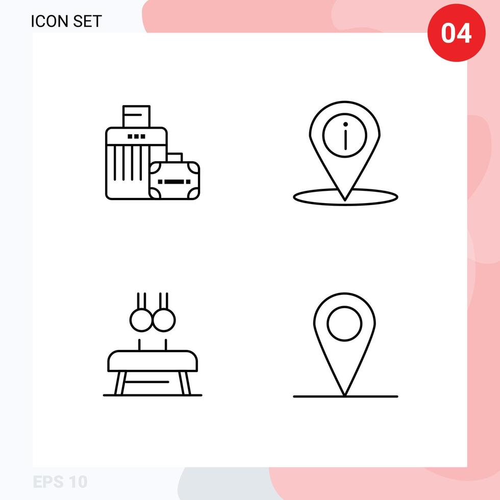 4 kreative Symbole, moderne Zeichen und Symbole für Gepäck, Fitnesshotel, Platzringe, editierbare Vektordesign-Elemente vektor
