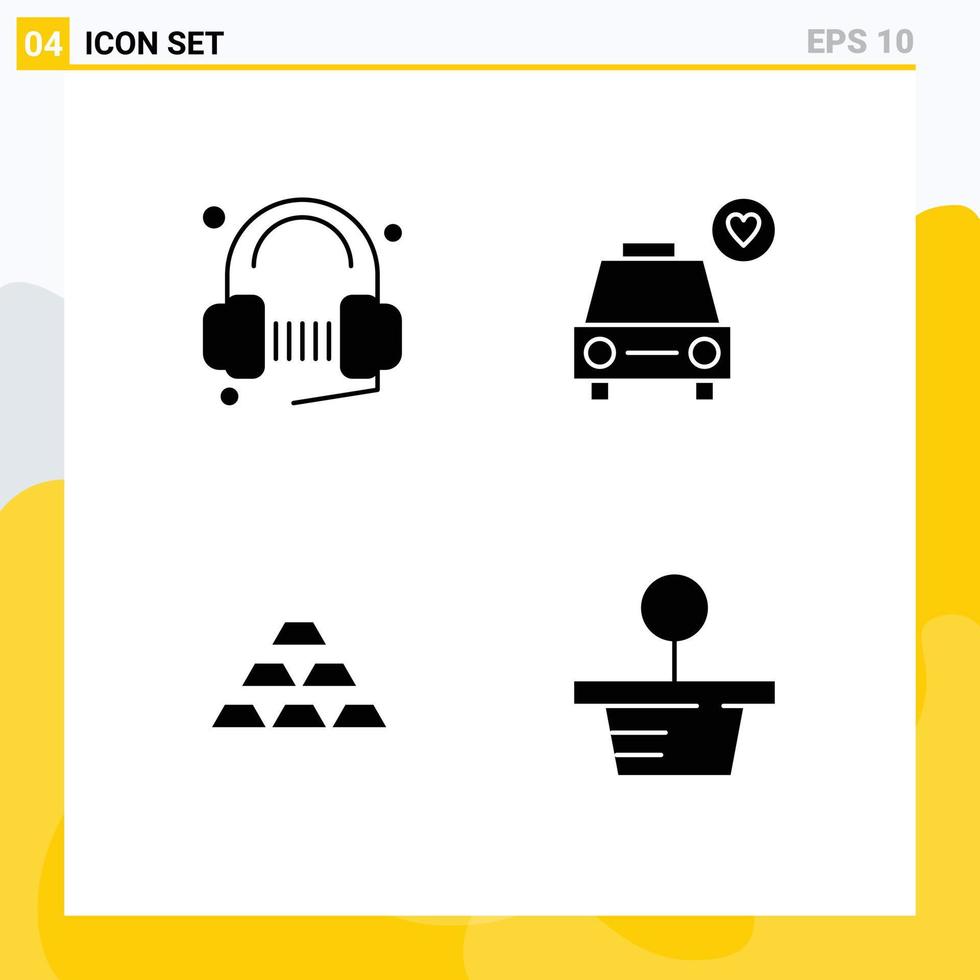 4 solides Glyphen-Konzept für mobile Websites und Apps Kundenbars Musik lieben goldene editierbare Vektordesign-Elemente vektor