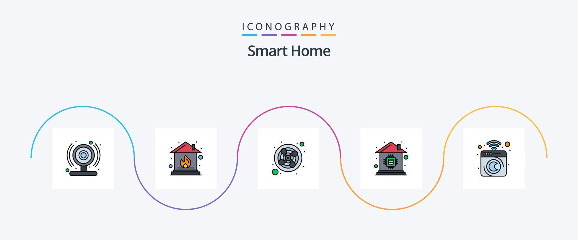 Smart-Home-Line-Flat-5-Icon-Pack mit Wäsche. Gerät. Küche. sauber. Haus vektor