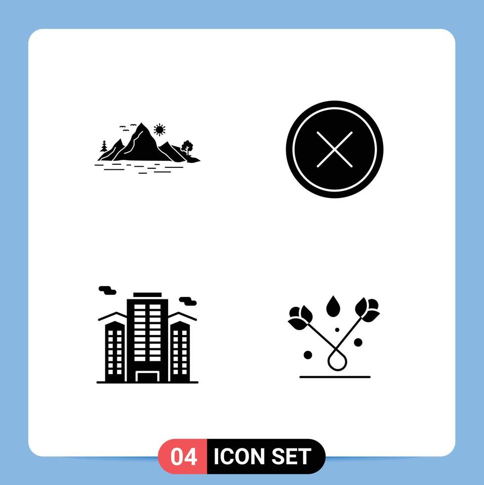 uppsättning av 4 modern ui ikoner symboler tecken för natur ta bort berg stänga kontor redigerbar vektor design element