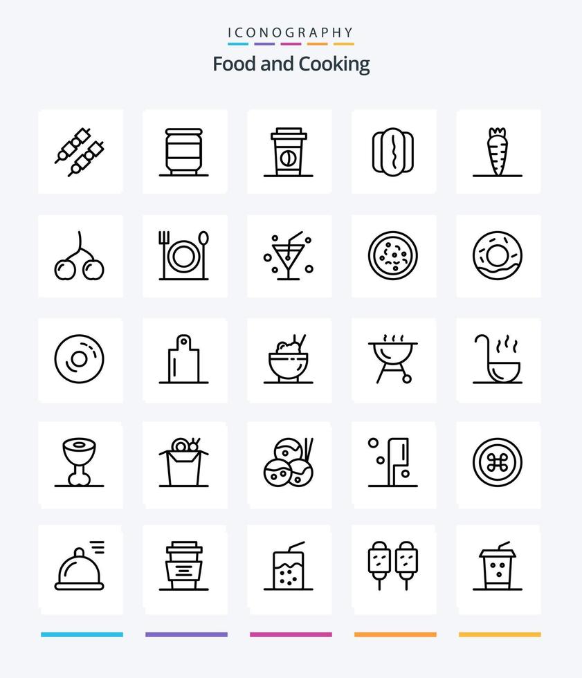 kreativ mat 25 översikt ikon packa sådan som mat. bär. mat. grönsak. morot vektor