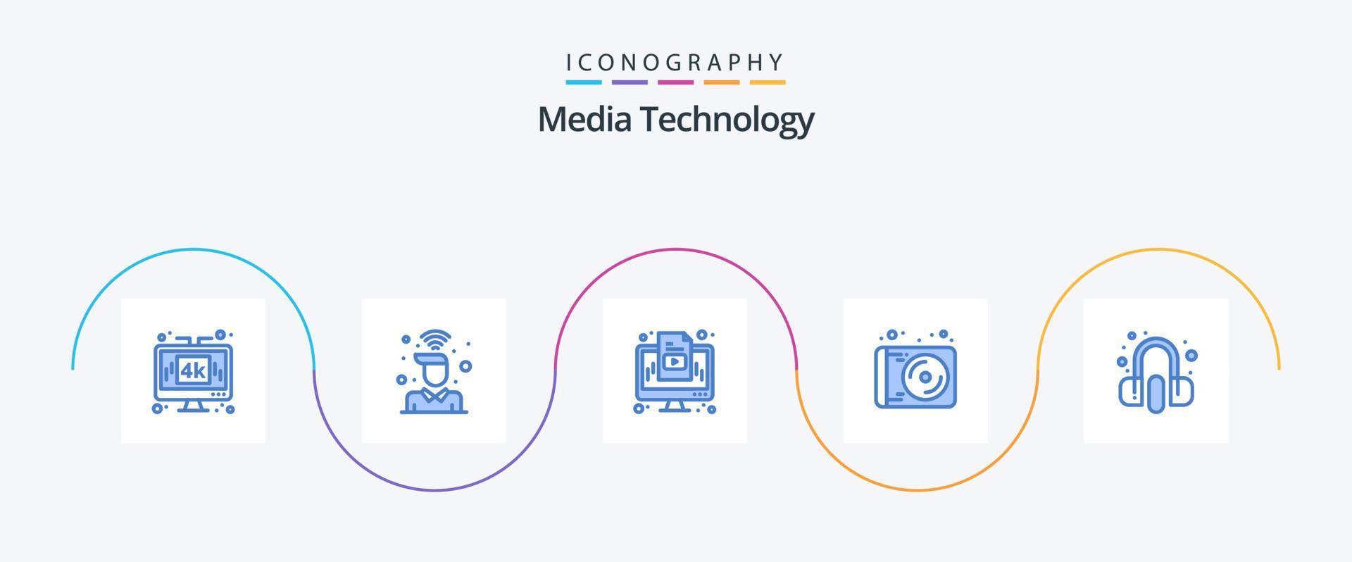 media teknologi blå 5 ikon packa Inklusive teknologi. media. användare. enhet. media vektor