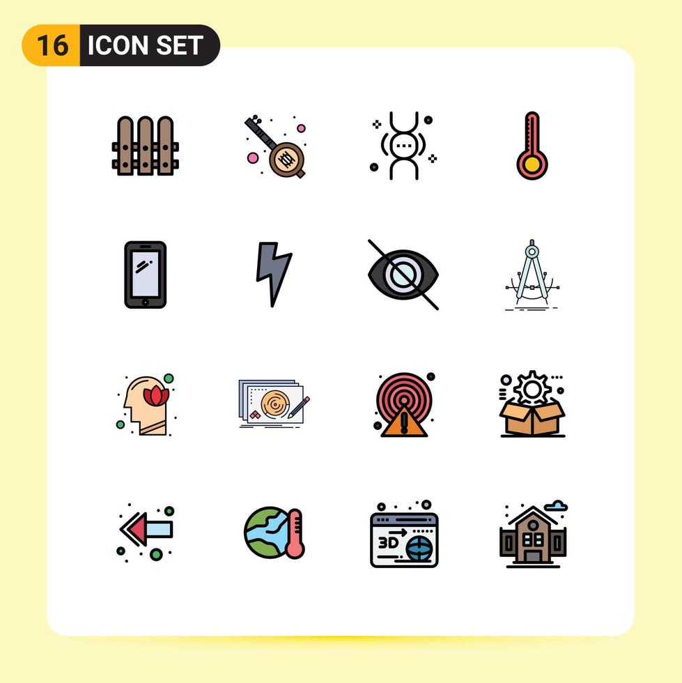 användare gränssnitt packa av 16 grundläggande platt Färg fylld rader av huawei smart telefon genetik telefon termometer redigerbar kreativ vektor design element