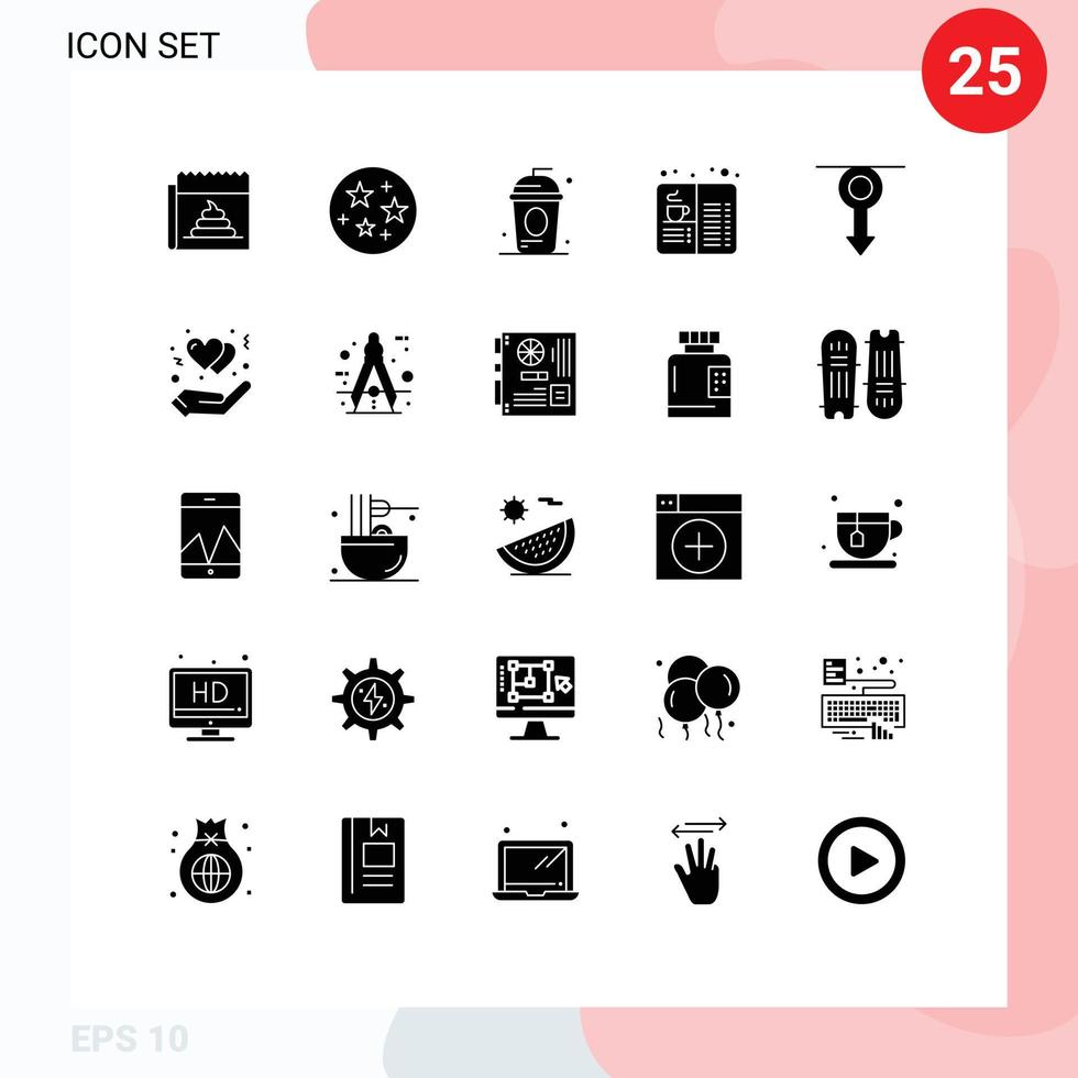 solide Glyphenpackung mit 25 universellen Symbolen für Essen, Kaffee, Kuchen, Café, unabhängig, editierbare Vektordesign-Elemente vektor