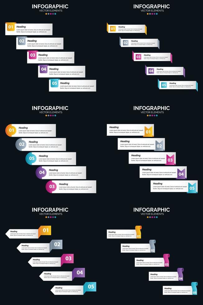 vektor 6 infographics packa presentation glida mall 5 steg cykel diagram och tidslinjer