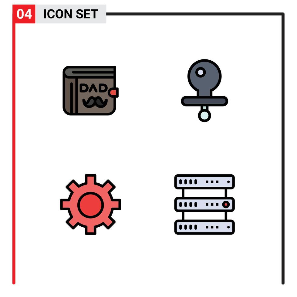4 kreativ ikoner modern tecken och symboler av plånbok gränssnitt fäder dag nippel databas redigerbar vektor design element
