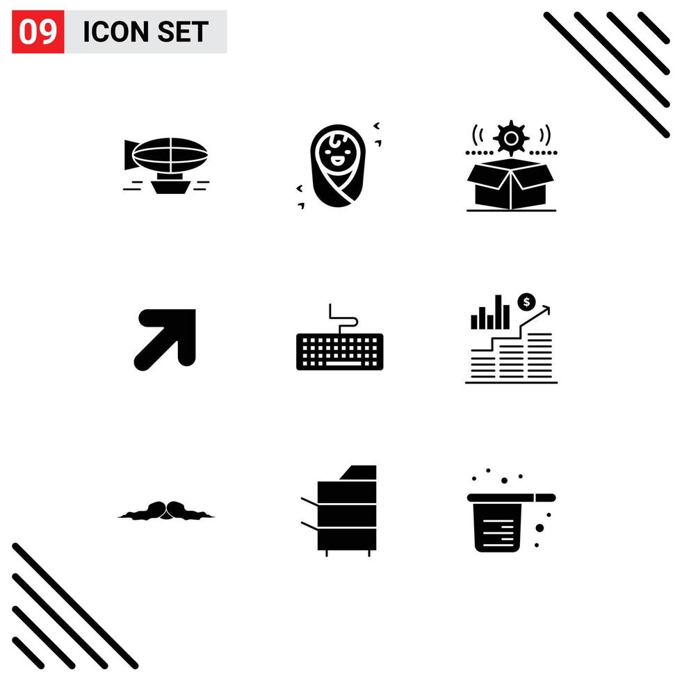 Stock Vector Icon Pack mit 9 Zeilen Zeichen und Symbolen für Key Up Kinder Pfeilzahnrad editierbare Vektordesign-Elemente