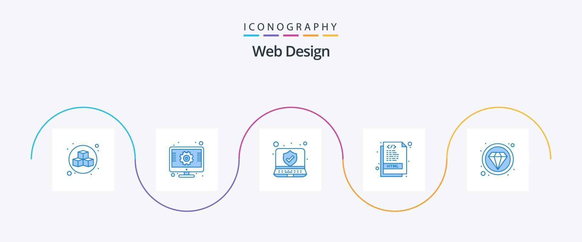 webb design blå 5 ikon packa Inklusive dyr. dokumentera. webb. kodning. sida vektor