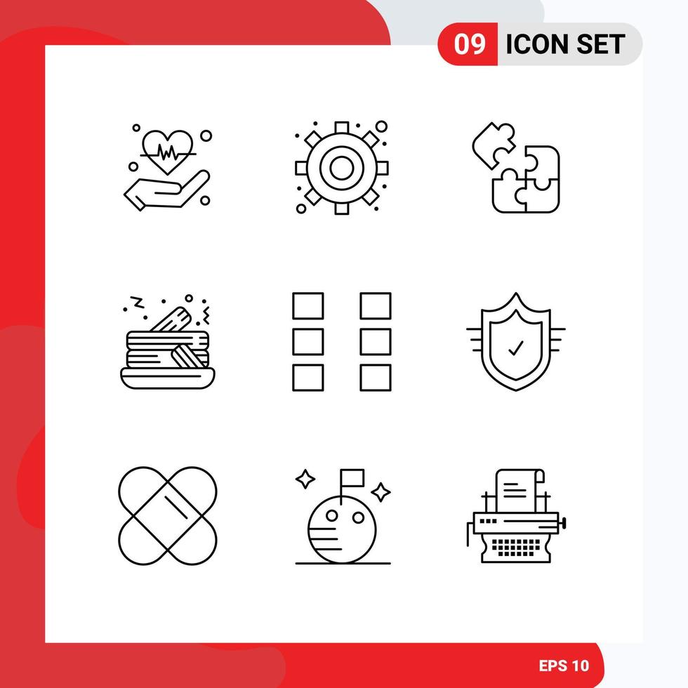 uppsättning av 9 modern ui ikoner symboler tecken för trådmodell ui pussel layout pannkaka redigerbar vektor design element