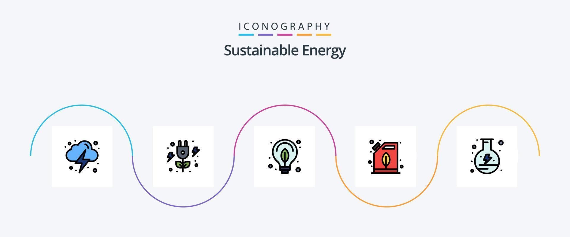 hållbar energi linje fylld platt 5 ikon packa Inklusive kraft. elektricitet. grön. olja. elektrisk vektor
