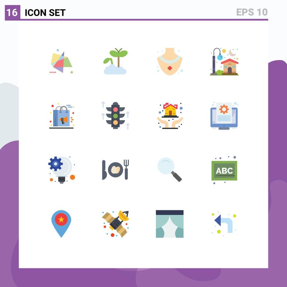 Stock Vector Icon Pack mit 16 Linienzeichen und Symbolen für digitales Mondpflanzenlicht nach Hause editierbares Paket kreativer Vektordesign-Elemente